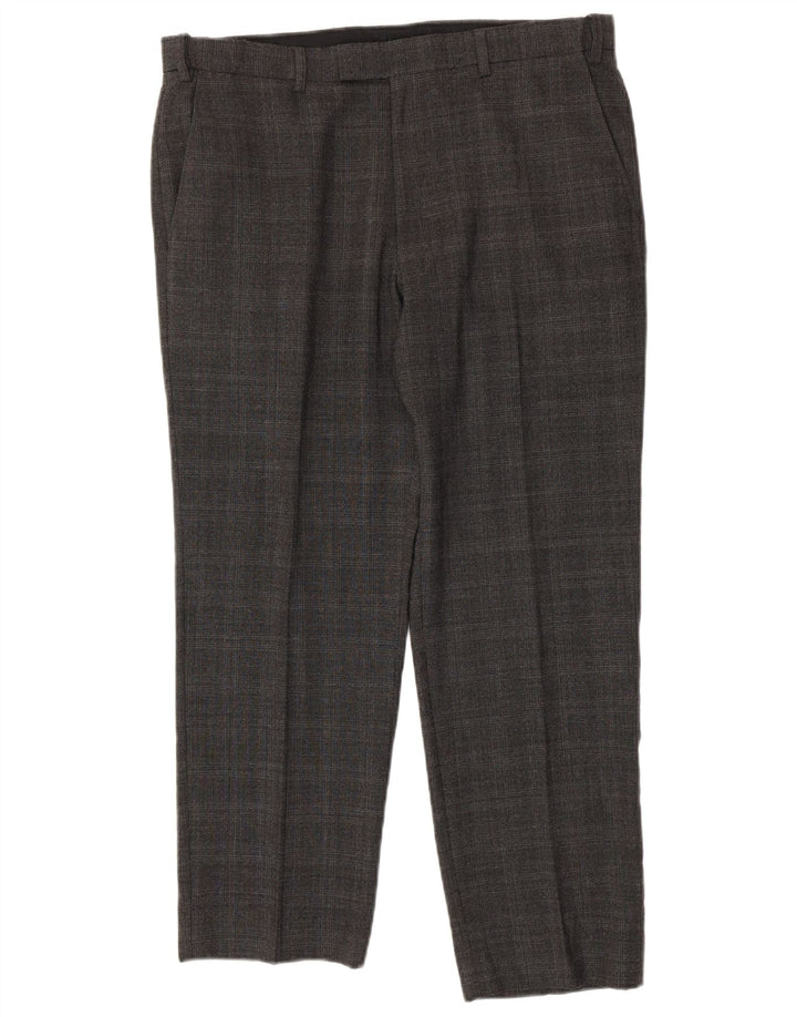 Marks & Spencer Pantalon décontracté coupe ajustée pour homme W36 L28 laine à carreaux gris