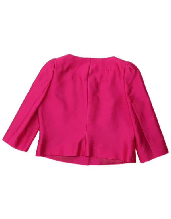 L.K. BENNETT Veste blazer courte à manches 3/4 pour femme UK 16 Grande soie rose