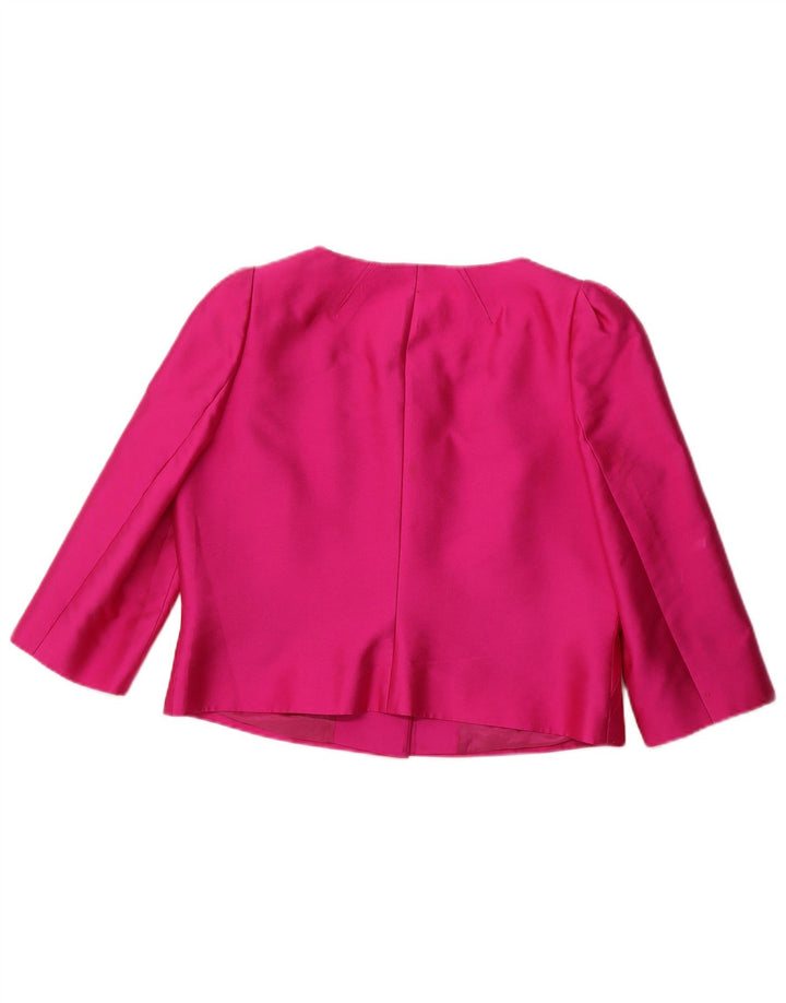 L.K. BENNETT Veste blazer courte à manches 3/4 pour femme UK 16 Grande soie rose