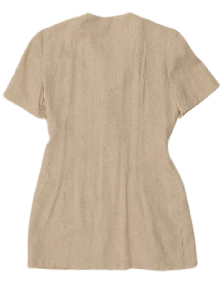 vintage Femmes Manches Courtes Longline Blazer Veste UK 8 Petit Beige Classique
