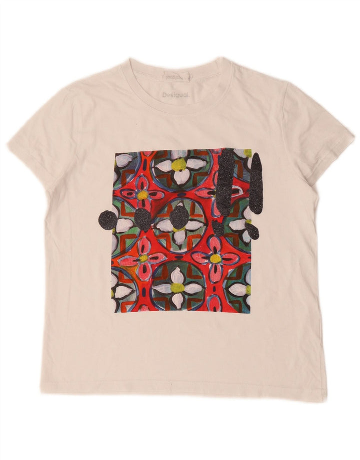 Desigual T-shirt graphique pour femme UK 12 Medium Blanc