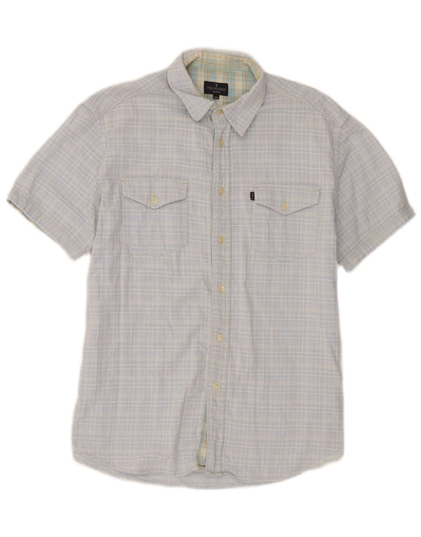 Trussardi Chemise à Manches Courtes Garçon 15-16 ans 2XL Bleu à Carreaux Coton