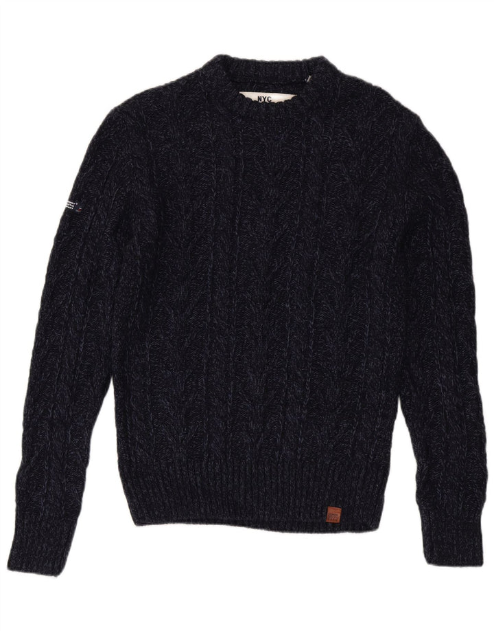 Superdry Pull ras du cou pour homme, grand, bleu marine, acrylique