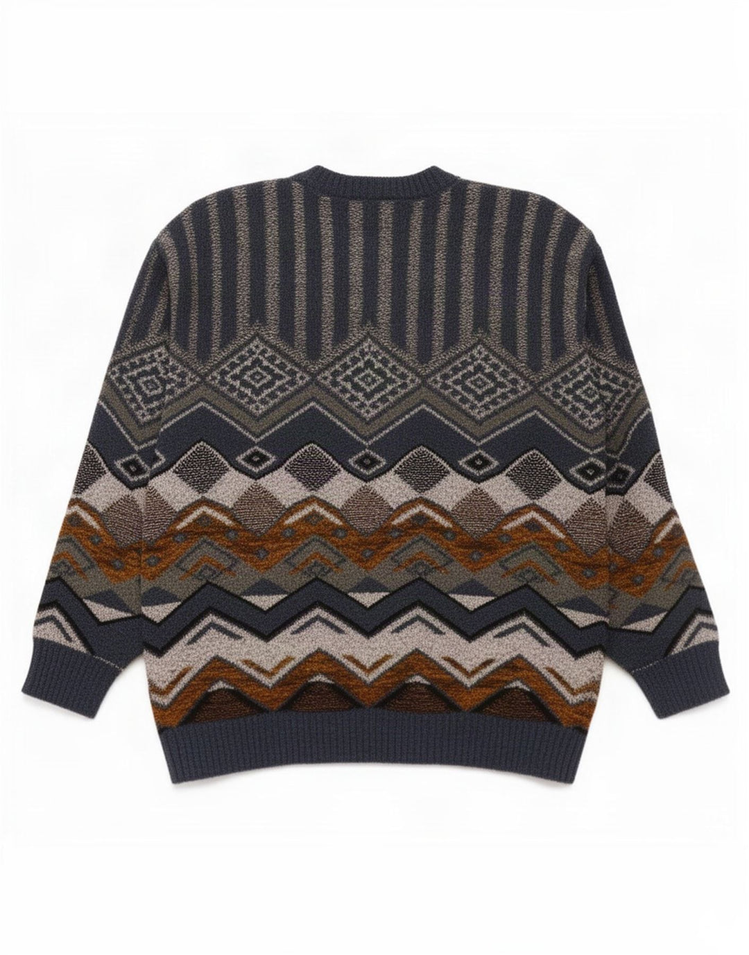 vintage Mens Crew Neck Jumper Pull Moyen Bleu Géométrique