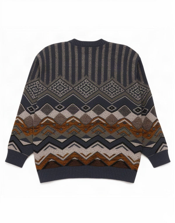 vintage Mens Crew Neck Jumper Pull Moyen Bleu Géométrique