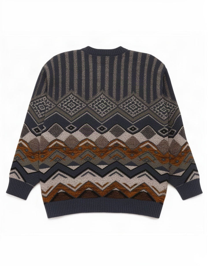 vintage Mens Crew Neck Jumper Pull Moyen Bleu Géométrique