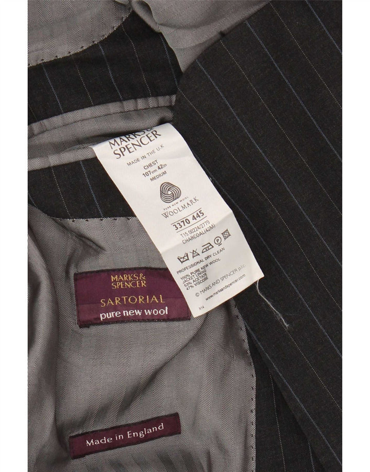 Marks & Spencer Veste blazer à 3 boutons pour homme UK 42 Grandes rayures grises