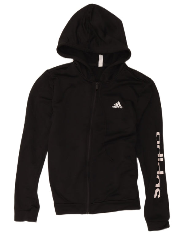 Adidas Pull à capuche zippé graphique pour femme UK 12/14 Polyester noir moyen