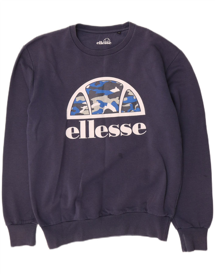 Ellesse Homme Sweatshirt Jumper Large Bleu Marine Coton