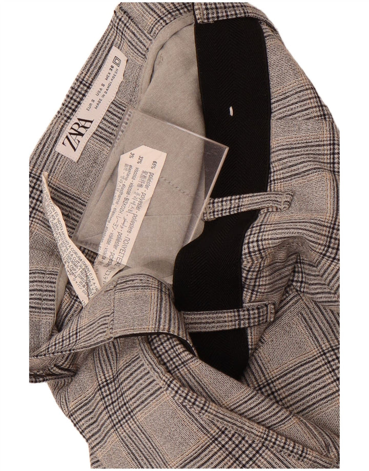 Zara Femme Pantalon De Costume Droit Petit W30 L29 Gris Carreaux Polyester