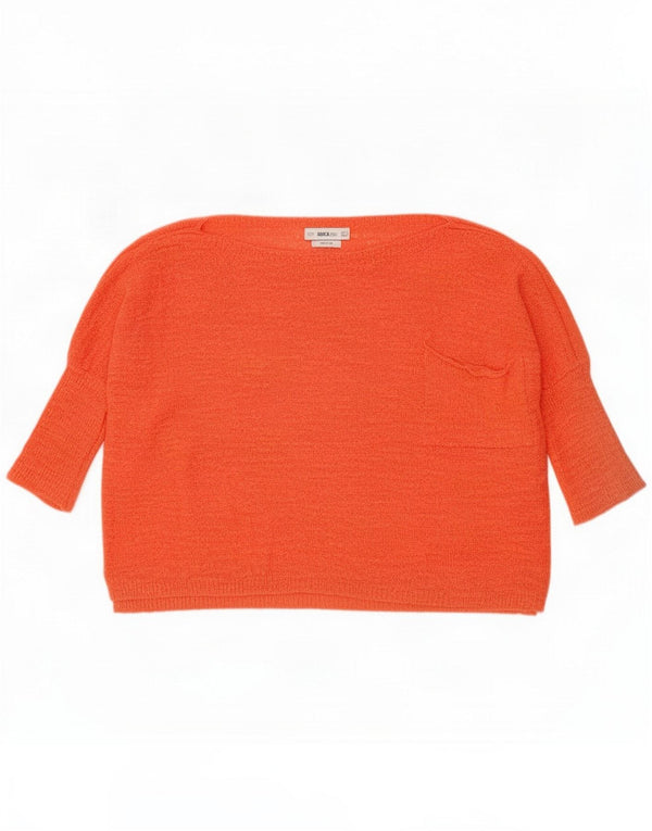 Zara Pull court à manches 3/4 et col bateau pour femme UK 10 Small Orange