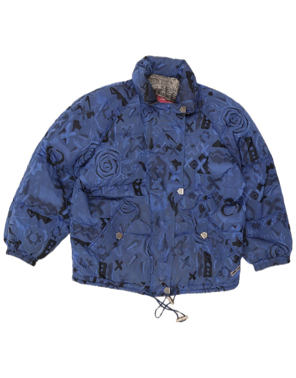 vintage Femme Rembourrée Veste de ski surdimensionnée UK 8 Petit Bleu Géométrique