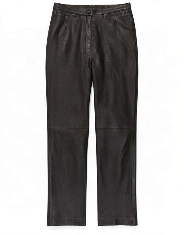 Woodlands Pantalon droit en cuir pour femme UK 10 Small W26 L29 Noir