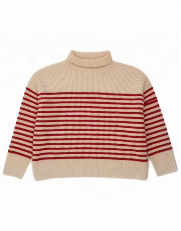 Zara Pull court à col roulé pour femme UK 16 Large Blanc cassé rayé