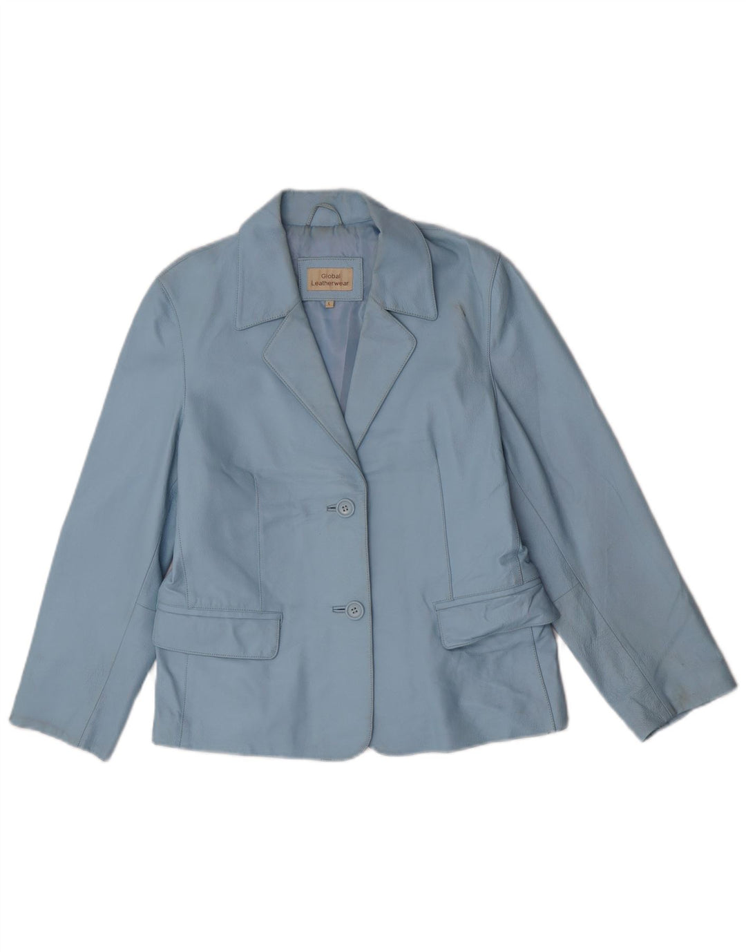 vintage Femme 2 Boutons Veste Blazer En Cuir UK 16 Grand Cuir Bleu