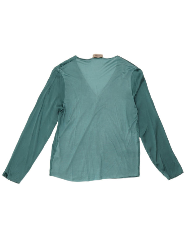 Falconeri Chemisier à manches longues pour femme UK 10 Small Vert Colorblock Soie