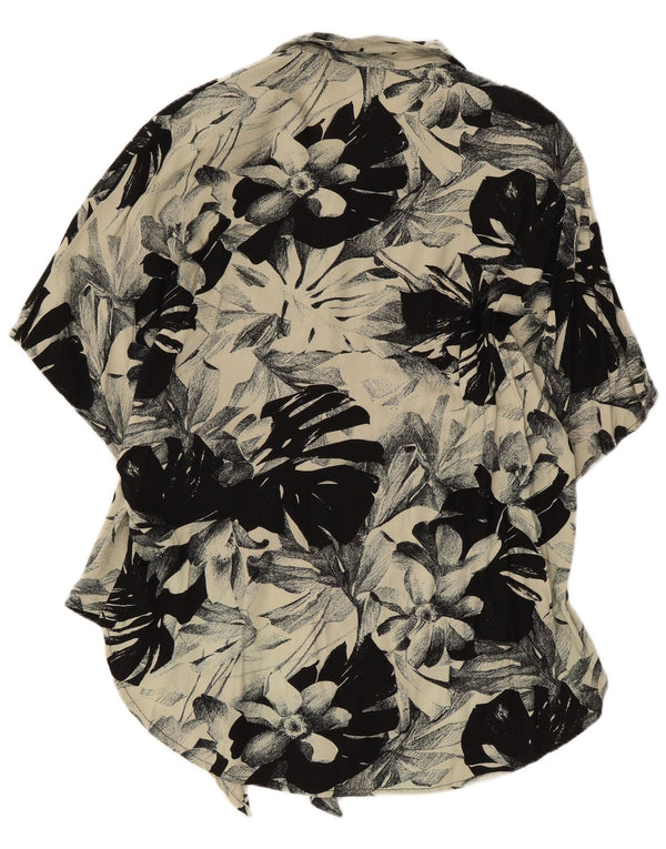 vintage Femme Chemise À Manches Courtes Blouse UK 14 Moyen Noir Floral Viscose
