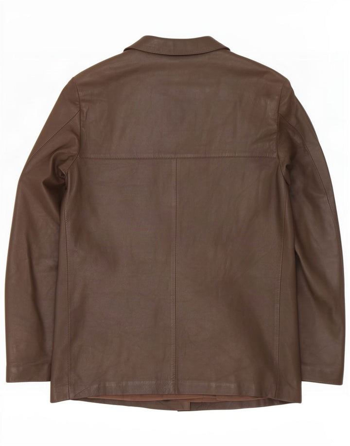 Veste Blazer En Cuir Double Boutonnage Vintage Homme IT 50 Grand Marron