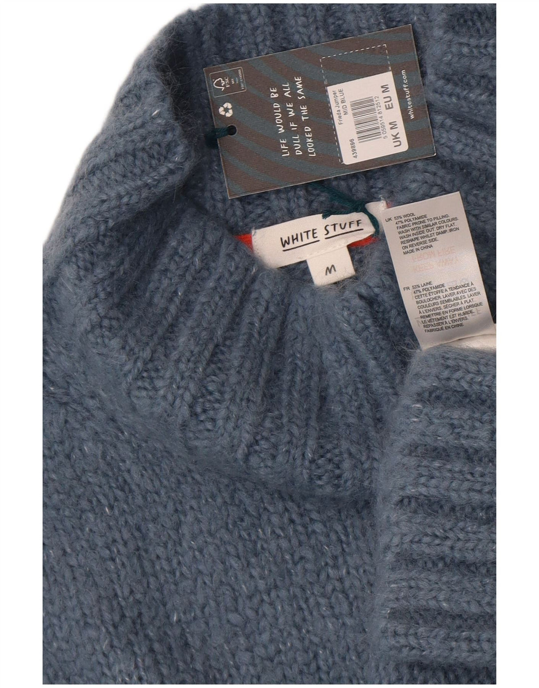 Pull surdimensionné à col roulé White Stuff pour femme UK 14 Bleu moyen