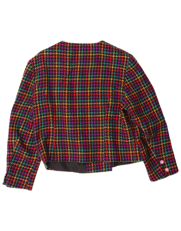 VINTAGE Veste Blazer Double Boutonnage Femme EU 44 XL Carreaux Multicolores