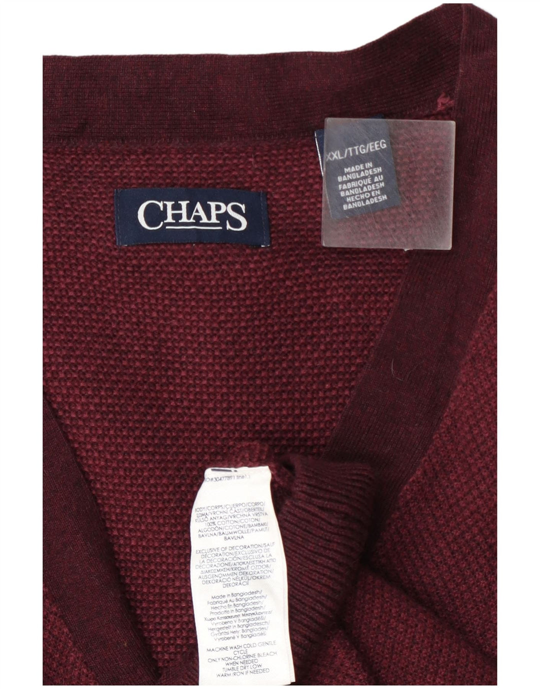 Chaps Pull Cardigan Homme 2XL Coton Bordeaux