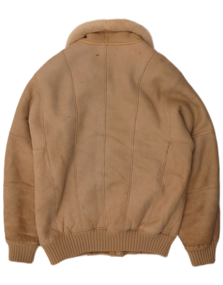 VINTAGE Veste Sherpa Homme IT 56 3XL Laine Beige