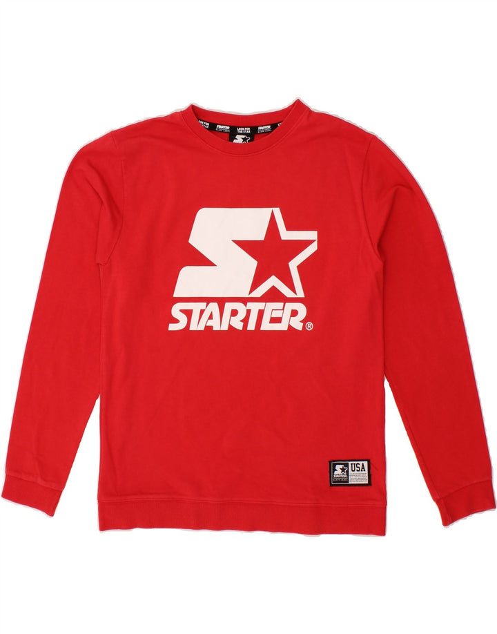 STARTER Boys BLACK LABEL Graphic Sweatshirt Jumper 12-13 Years Red Cotton Vintage Starter and Second-Hand Starter from Messina Hembry 