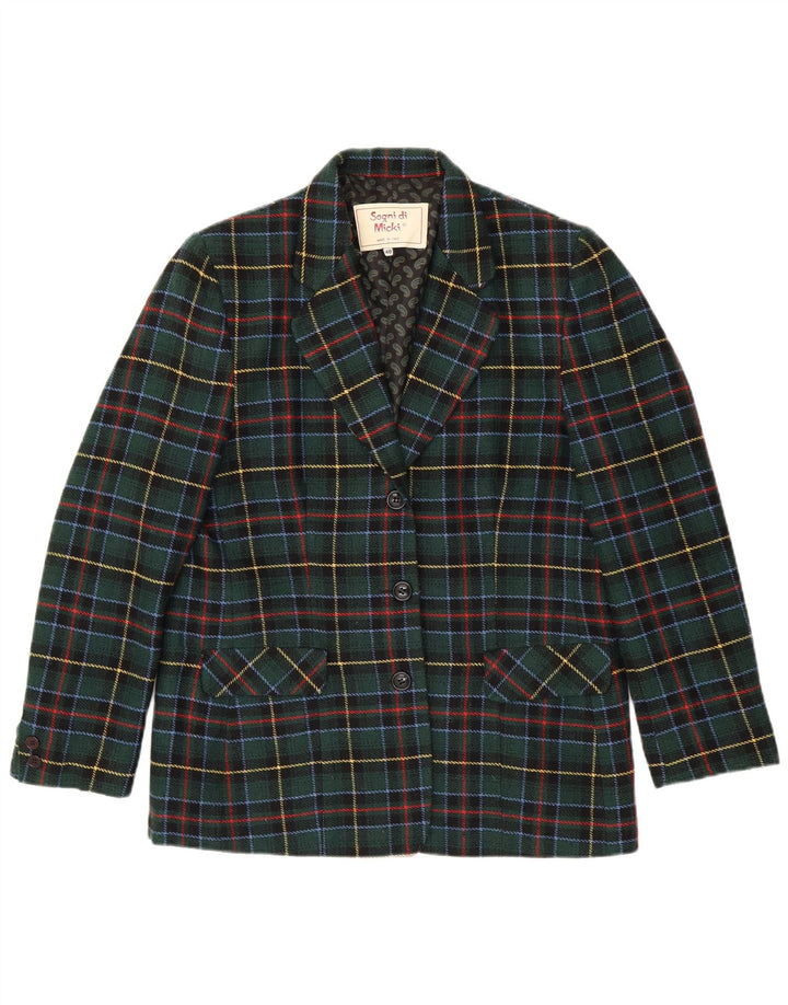 vintage Femme 3 Bouton Blazer Veste IT 48 XL Vert Check Polyester