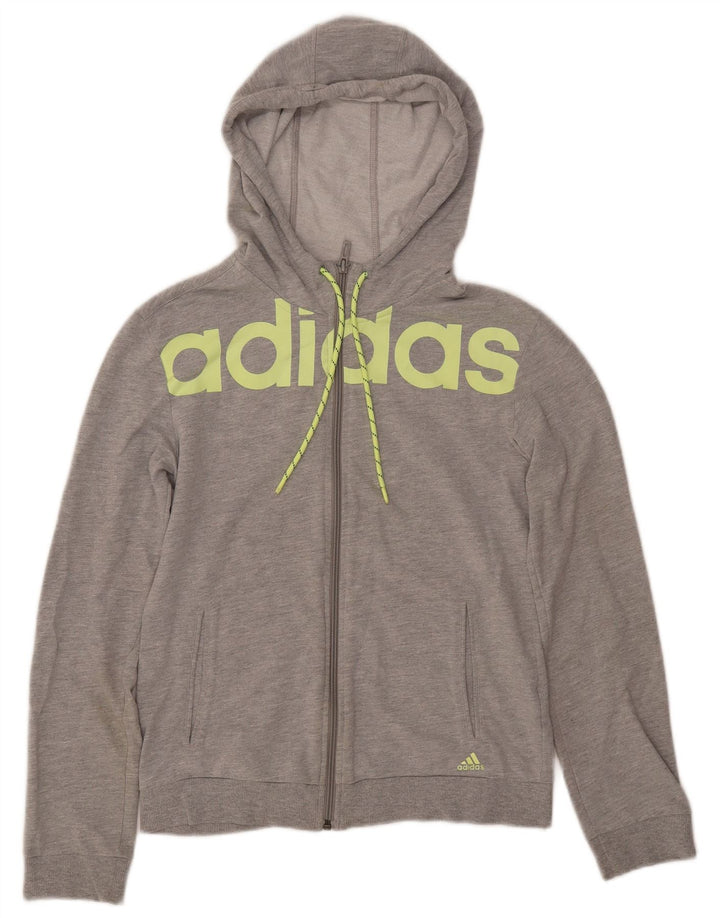 ADIDAS Pull à capuche zippé graphique pour femme UK 8/10 Petit coton gris
