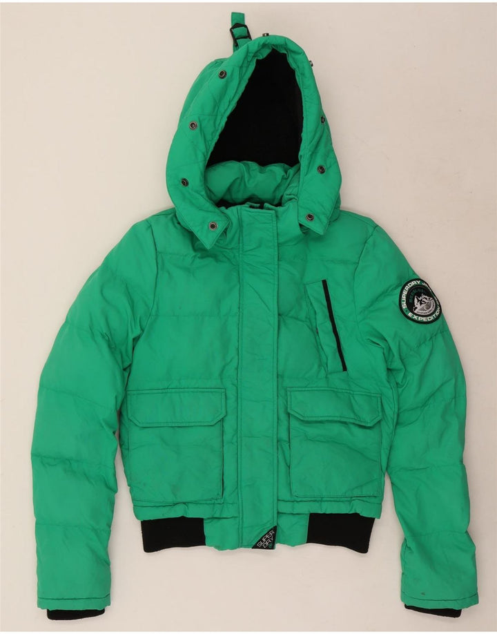 Superdry Veste matelassée surdimensionnée à capuche pour femme UK 8 Small Vert Colourblock