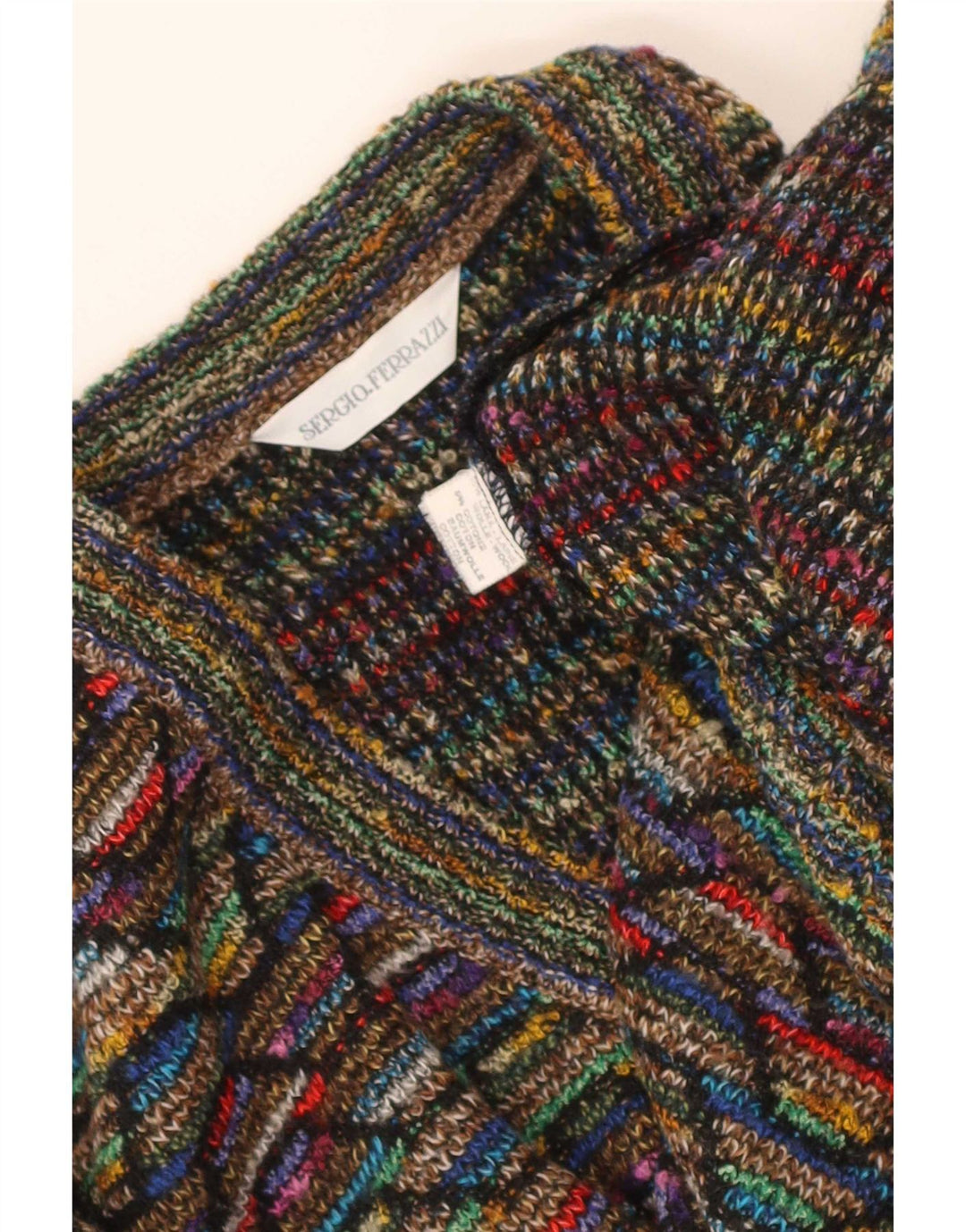 vintage Mens V-Col Jumper Pull Petite Laine Chevron Multicolore