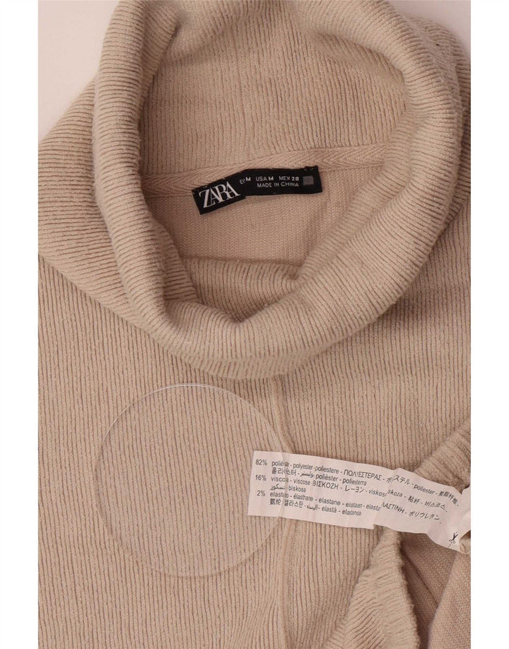 Zara Pull surdimensionné à col roulé pour femme UK 14 Polyester beige moyen