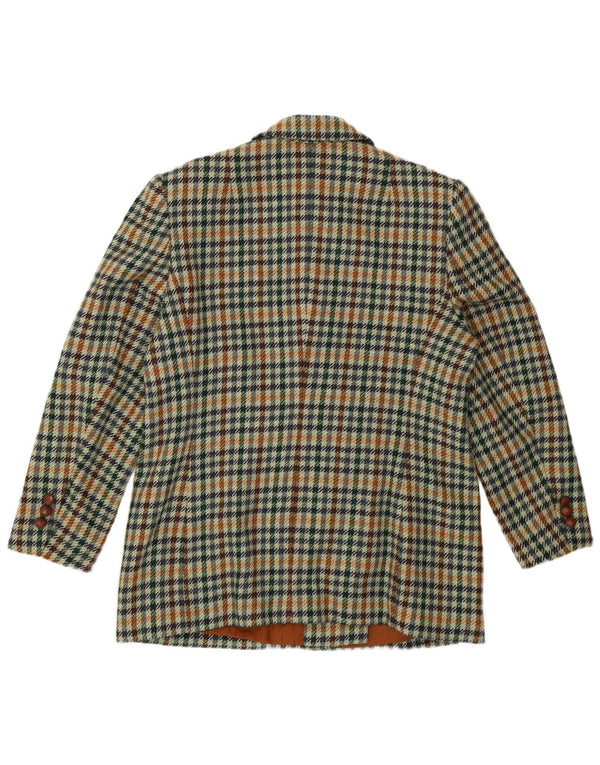 Vintage Womens Double Breasted Blazer Jacket UK 16 Large Green Houndstooth