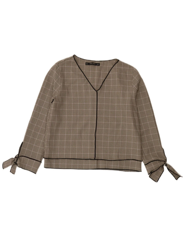 Zara Chemisier à manches longues pour femme UK 10 Petit pied-de-poule gris