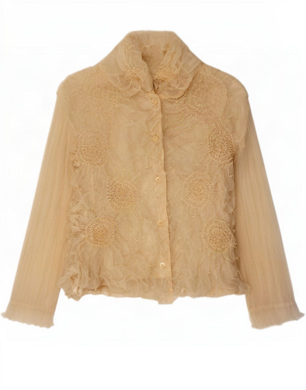 Chemisier chemise femme vintage UK 14 grand polyester floral beige