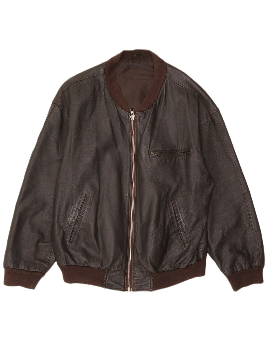 VINTAGE Veste en cuir coupe ample pour homme UK 36 Petit cuir marron