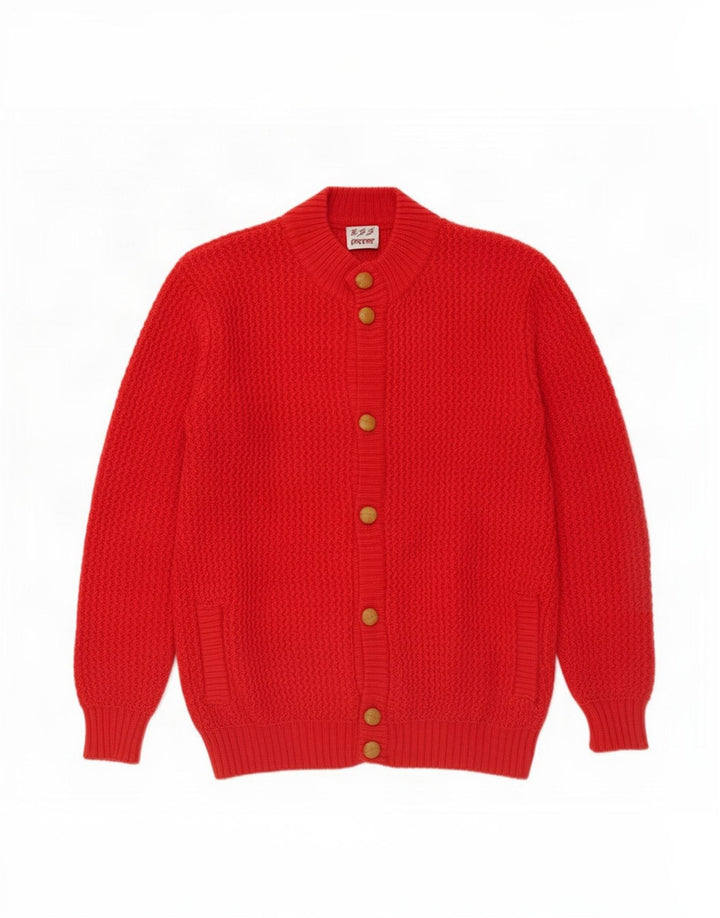 vintage Mens Cardigan Pull Moyen Rouge