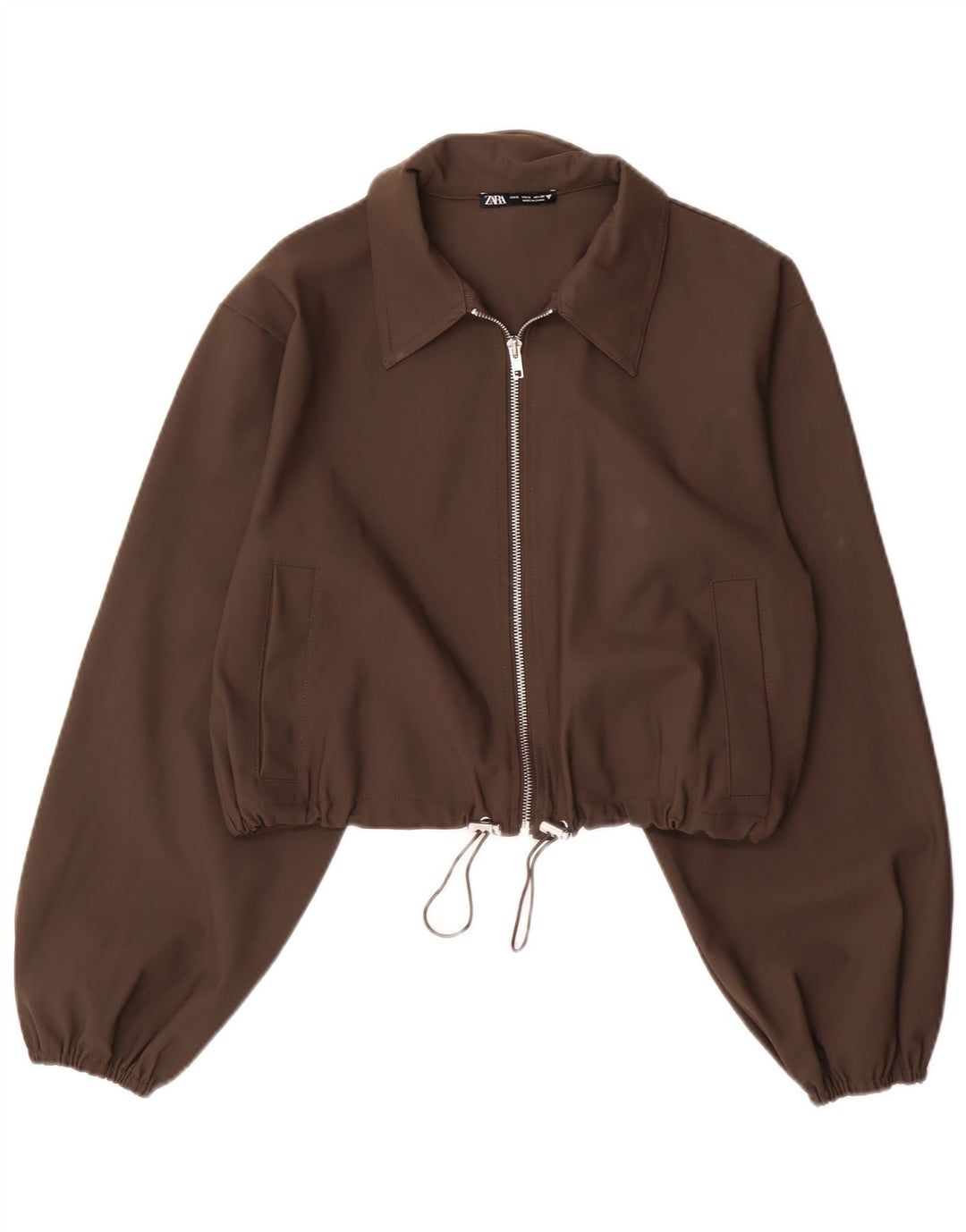 Zara Womens Crop Bomber Jacket UK 10 Petit Marron Polyamide