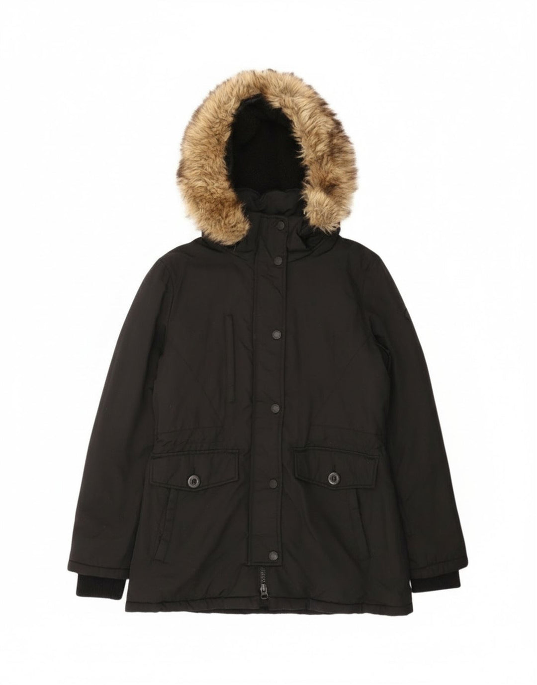 Superdry Parka à capuche pour femme UK 12 Medium Noir Nylon