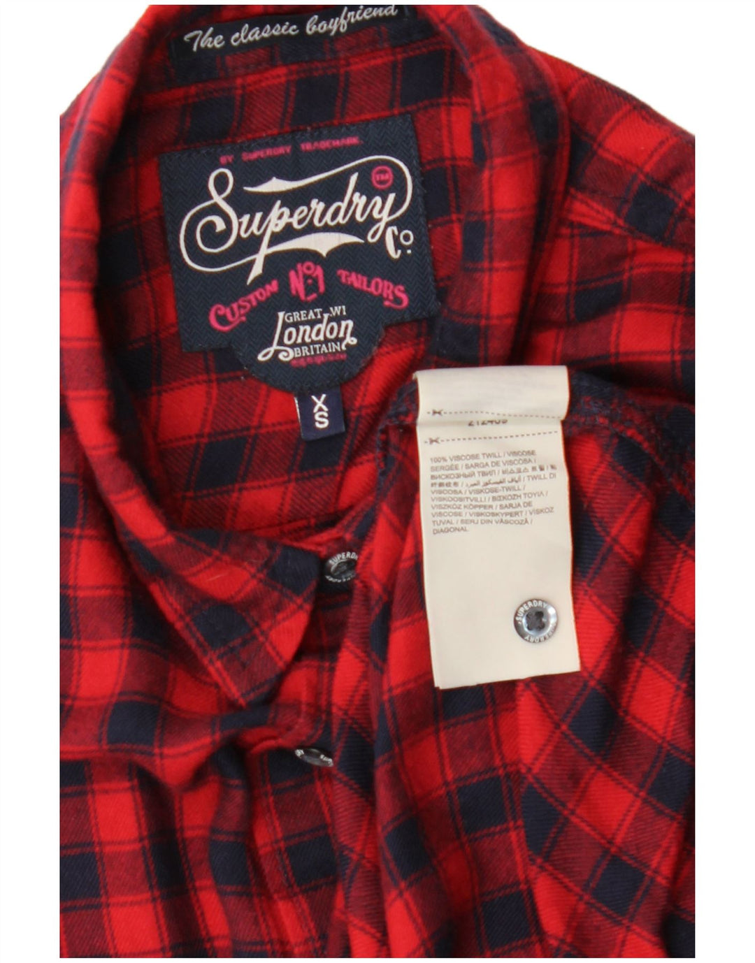SUPERDRY Chemise en flanelle pour femme UK 6 XS Rouge à carreaux Viscose