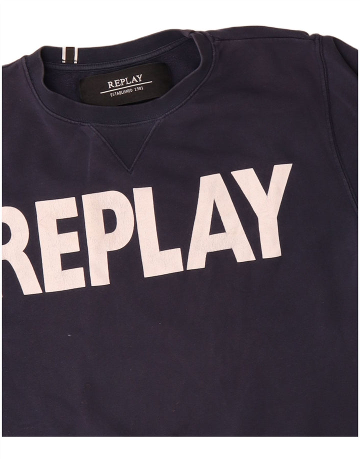 Replay Sweat-Shirt Graphique Homme Bleu Marine Moyen Coton
