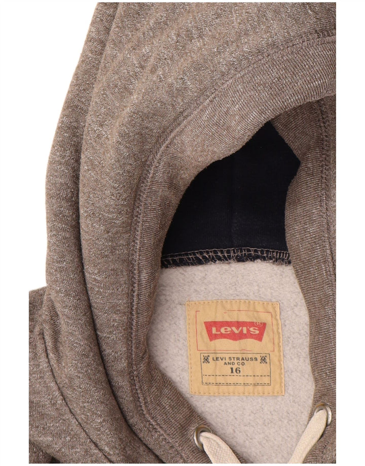 LEVI'S Pull à capuche graphique pour femme UK 16 Grand coton moucheté gris