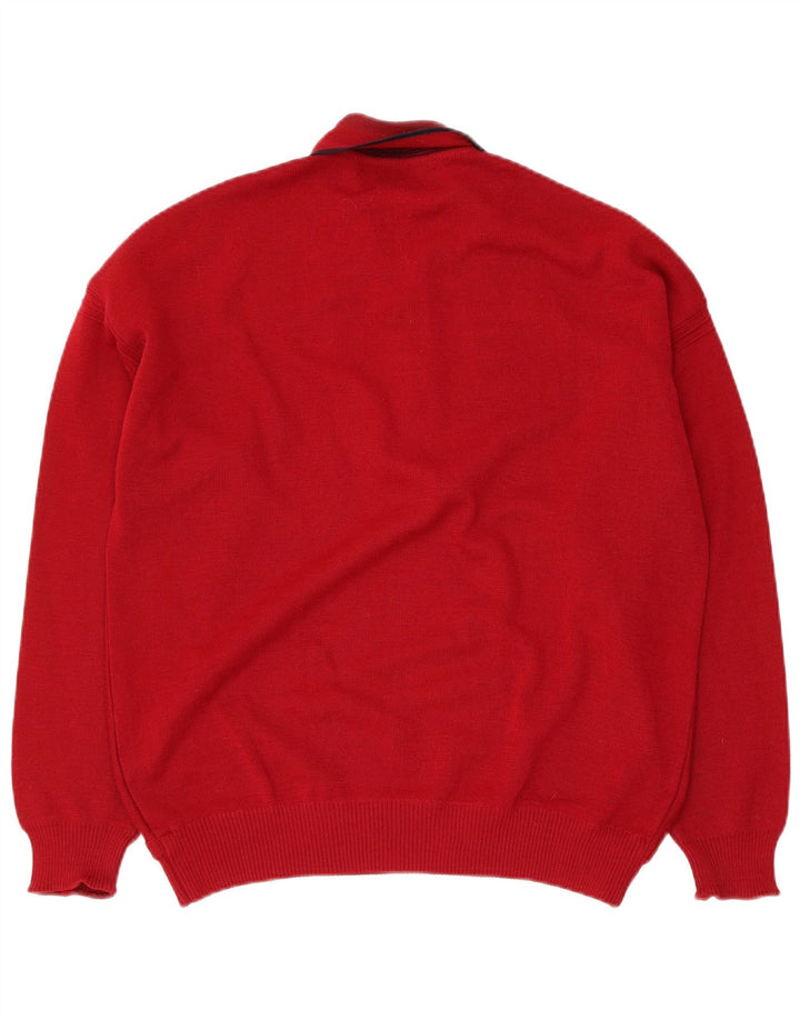 vintage Mens Polo Neck Jumper Pull Moyen Rouge Géométrique