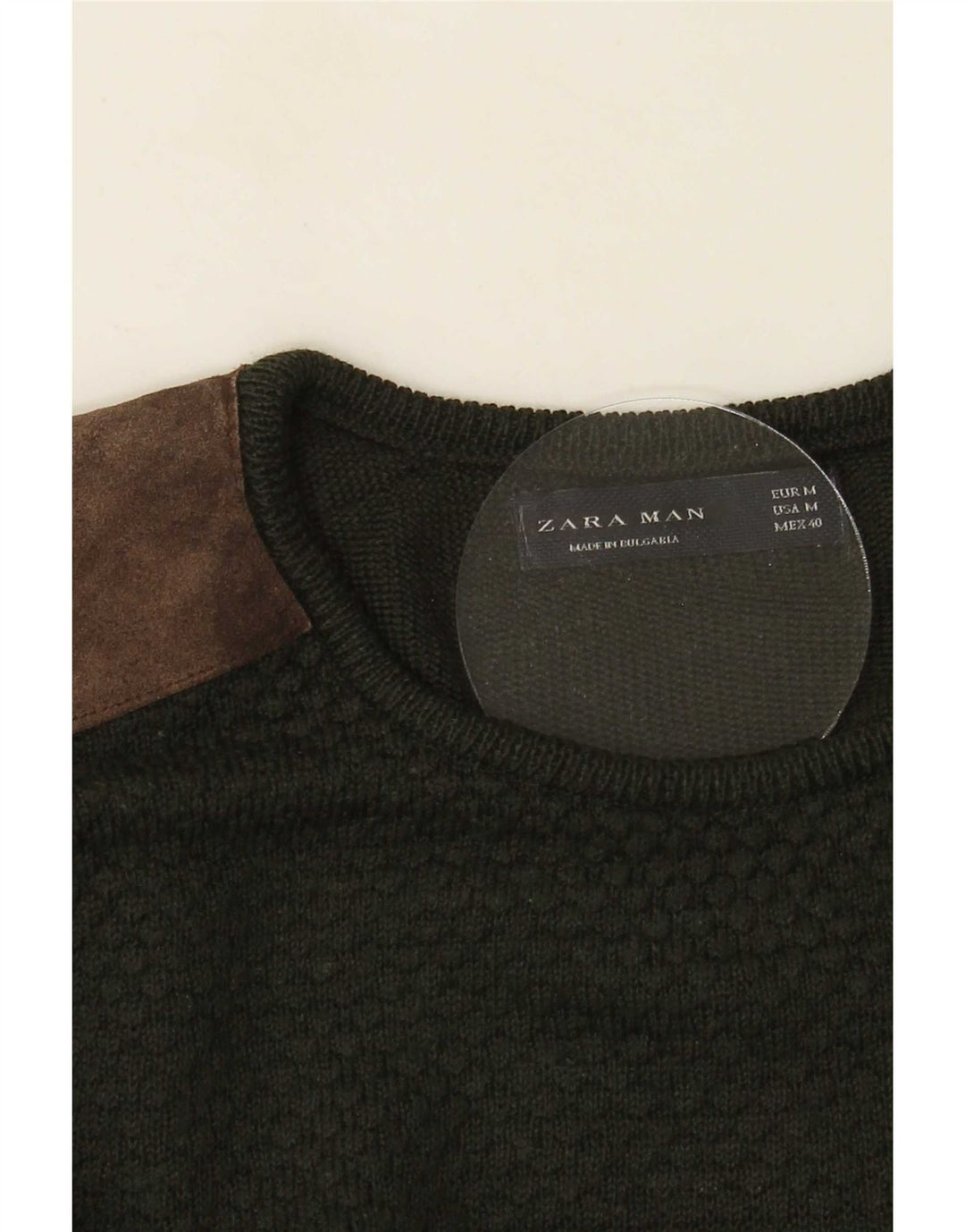 Zara Pull à col rond pour homme Vert moyen Colourblock
