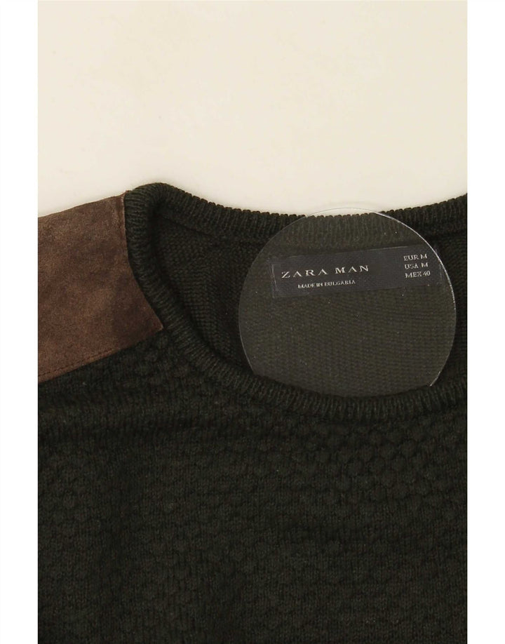 Zara Pull à col rond pour homme Vert moyen Colourblock