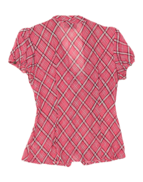 Guess Chemisier à manches courtes pour femme avec nœud sur le devant, taille 36, petit carreaux roses