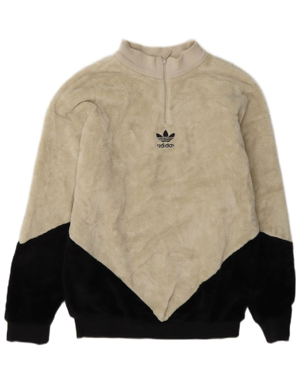 Adidas Pull en polaire surdimensionné à col zippé pour femme UK 8 Small Beige Colourblock
