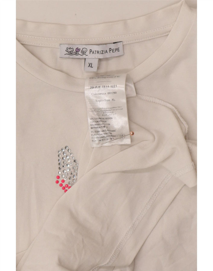 PATRIZIA PEPE Haut Graphique Fille Manches Longues 7-8 ans XL Coton Blanc
