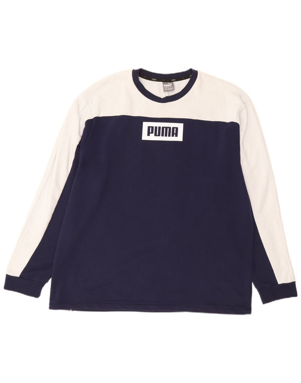 Puma Haut graphique à manches longues pour homme XL en coton color block bleu marine