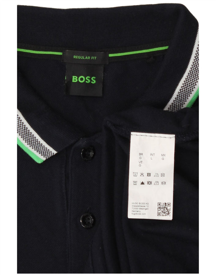 Hugo Boss Polo à manches longues Regular Fit pour homme en coton bleu marine Large